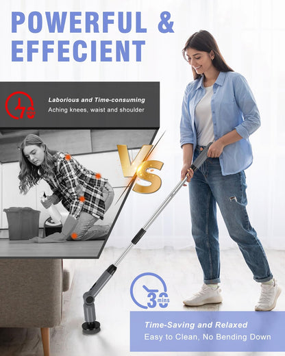 Electric Spin Scrubber, [IPX8 Waterproof ] [50KG Torque]- Gray | Shower Scrubber with 9 Brush Heads, 2 Speed Mode, 4 Adjustable Angles, Electric Brush for Cleaning for Bathroom Floor Tile