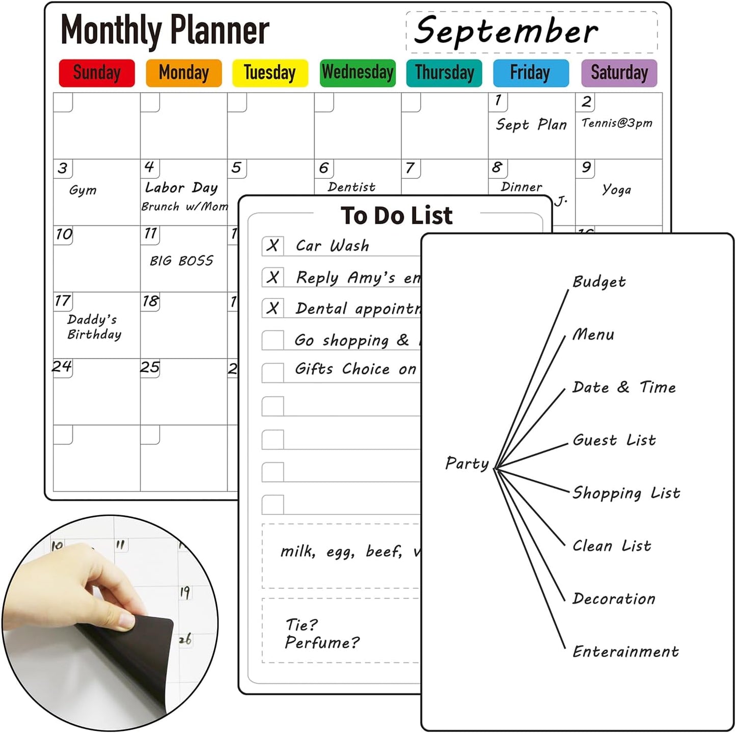 Magnetic Dry Erase Calendar for Fridge: Pack of 3-14.6” x 11.6” Magnetic Monthly Planner + 7.3” x 11.6” To Do List Pad & Fridge Whiteboard