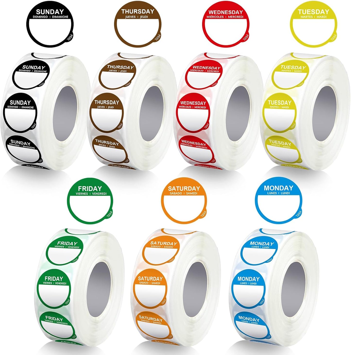 Sayglossy 7000 Pcs Day of Week Label Food Label Monday Through Sunday Management Inventory Sticker Removable Weekly Self Adhesive Date Dot Sticker for Restaurant Kitchen Container (Square)
