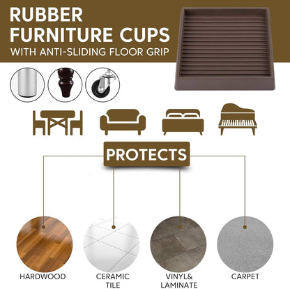 Furniture Pads 3x3 Non Slip Rubber Furniture Caster Cup for Hardwood Floors