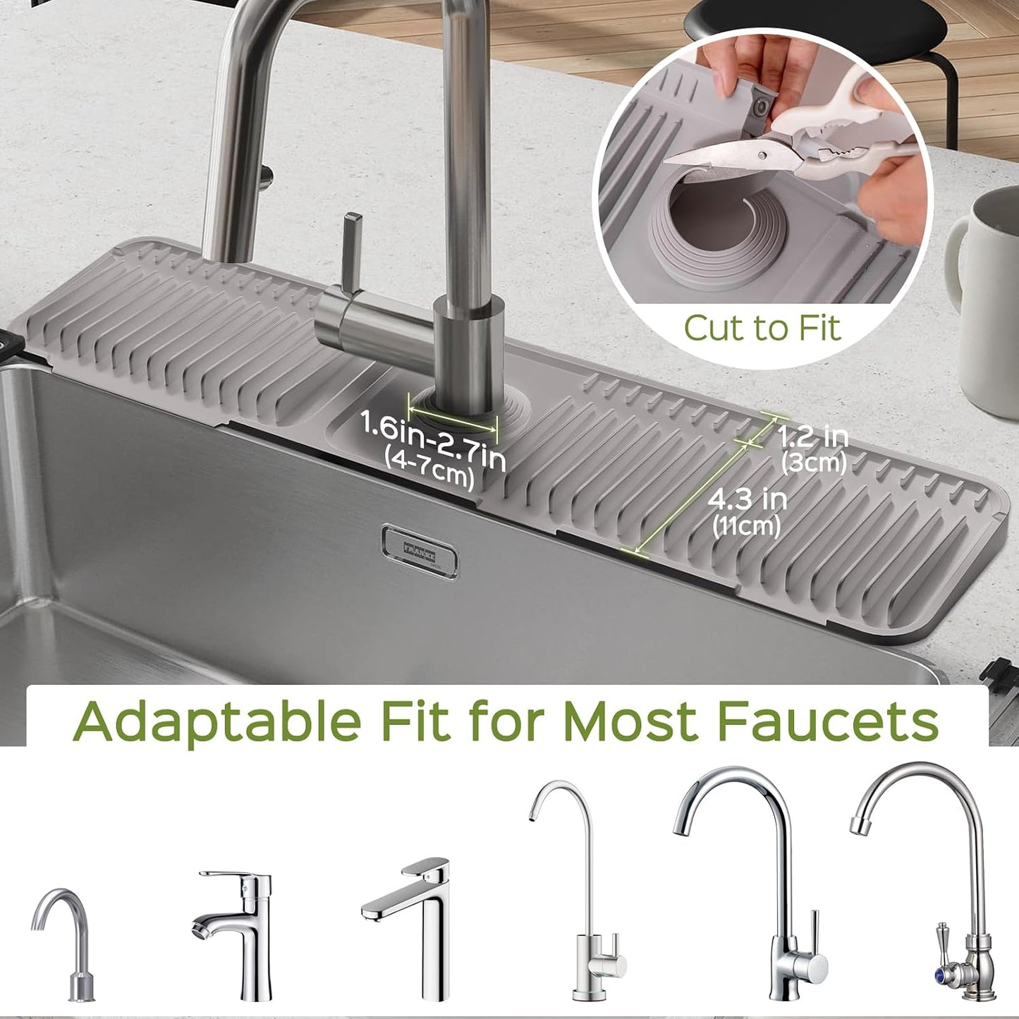 24 Inch Silicone Faucet Mat for Kitchen Sink Splash Guard – Upgraded Draining Mat with Water Tray Behind Faucet – Countertop Protectors to Catch Spills (Black, 24" x 5.5" )
