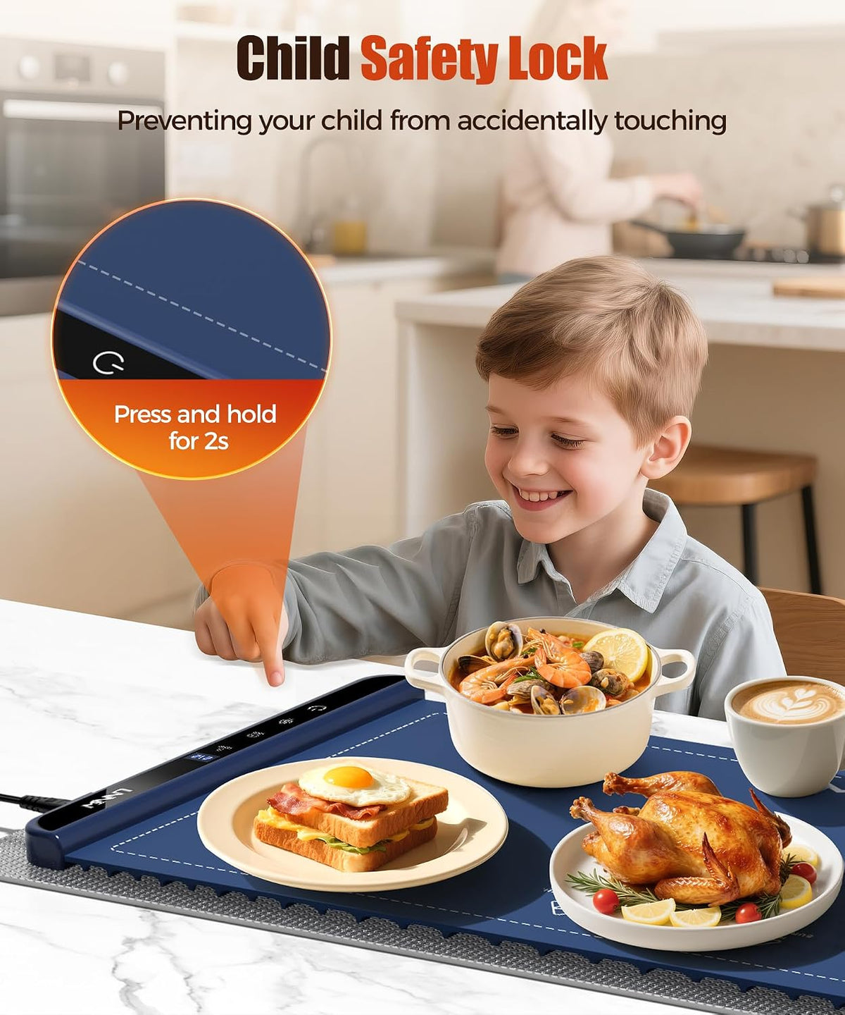 Warming Mat for Food, 26x15 Inch, Off White, Fast Heat, Child Lock