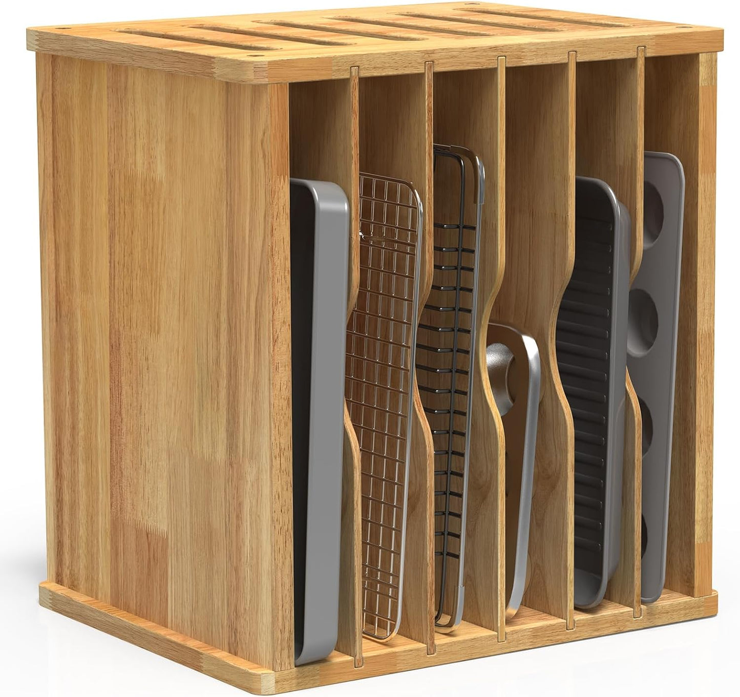 4 Tier Rubber Wooden Tray Dividers for Cabinets, Cookie Sheet Organizer | Heavy Weight, Premium Wood, Multiple Sizes, Saving Space, Vertical Tray Dividers for Storing pans, Baking tray, Cutting Board
