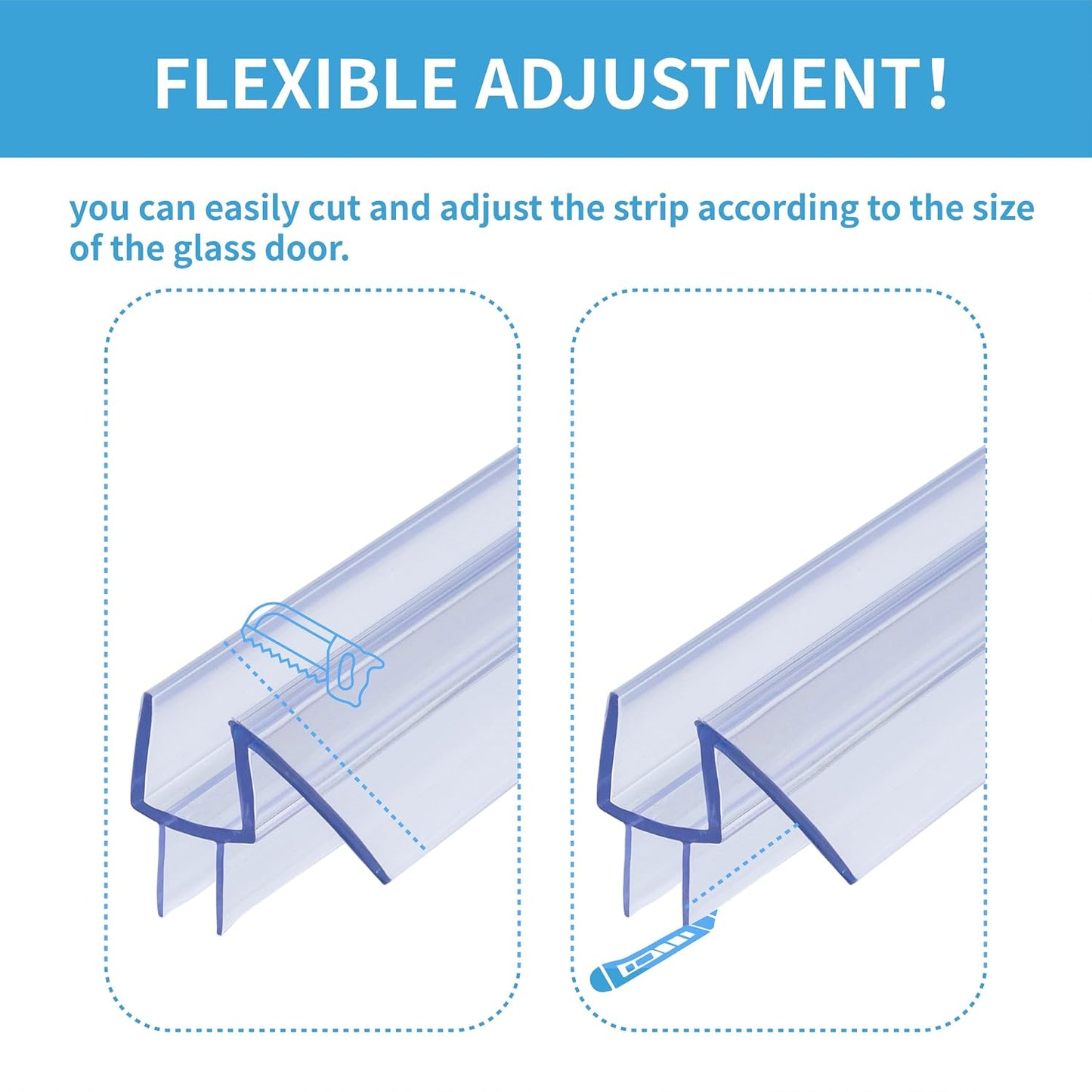 2-Pack ShowerDoor Bottom Seal 3/8" x 36" Polycarbonate Frameless Ultra Clear Shower Door Seal Strip for Glass Doors Stop Leaks and Create a Water Barrier Replacement Shower Cubicle
