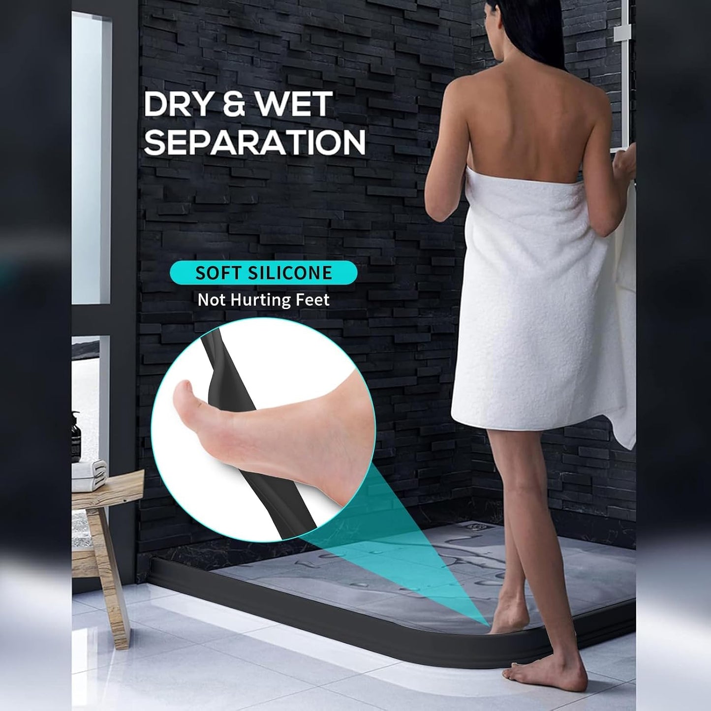 3ft/5ft/6ft/8ft10ft Collapsible Shower Threshold Water Dam Water Barrier for Shower and Water Stopper Keeps Water Inside Water Threshold for Wet and Dry Separation (3ft, Clear)