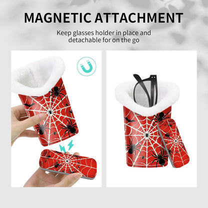 Plush Lined Eyeglasses Holder, Cute Magnetic PU Leather Glasses Stand Case for Women Men Kids