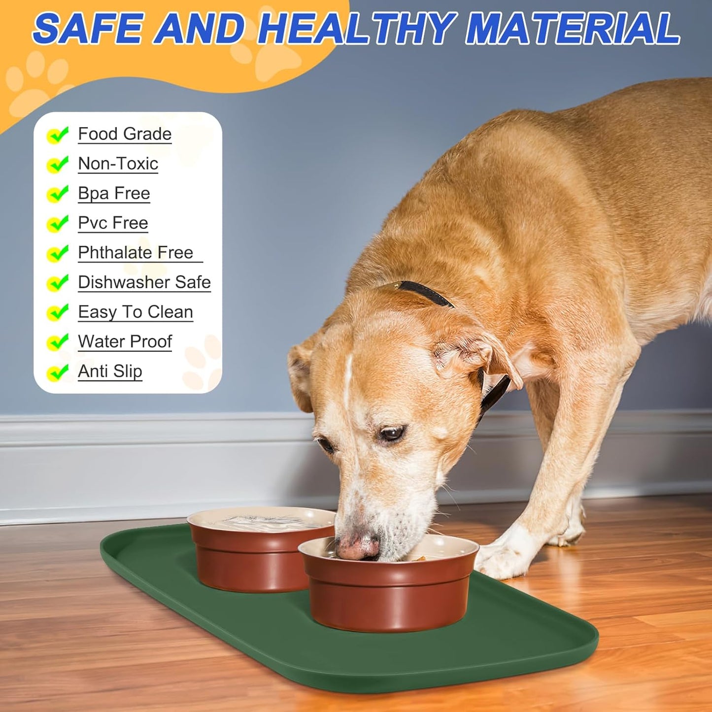 SMILOOL Waterproof Silicone Pet Food Mat with Raised Edge for Dog & Cat | 19" x 12" Non-Slip Pet Feeding Mats with Lip for Food & Water Bowl, Food Grade, Easy Cleaning, Black