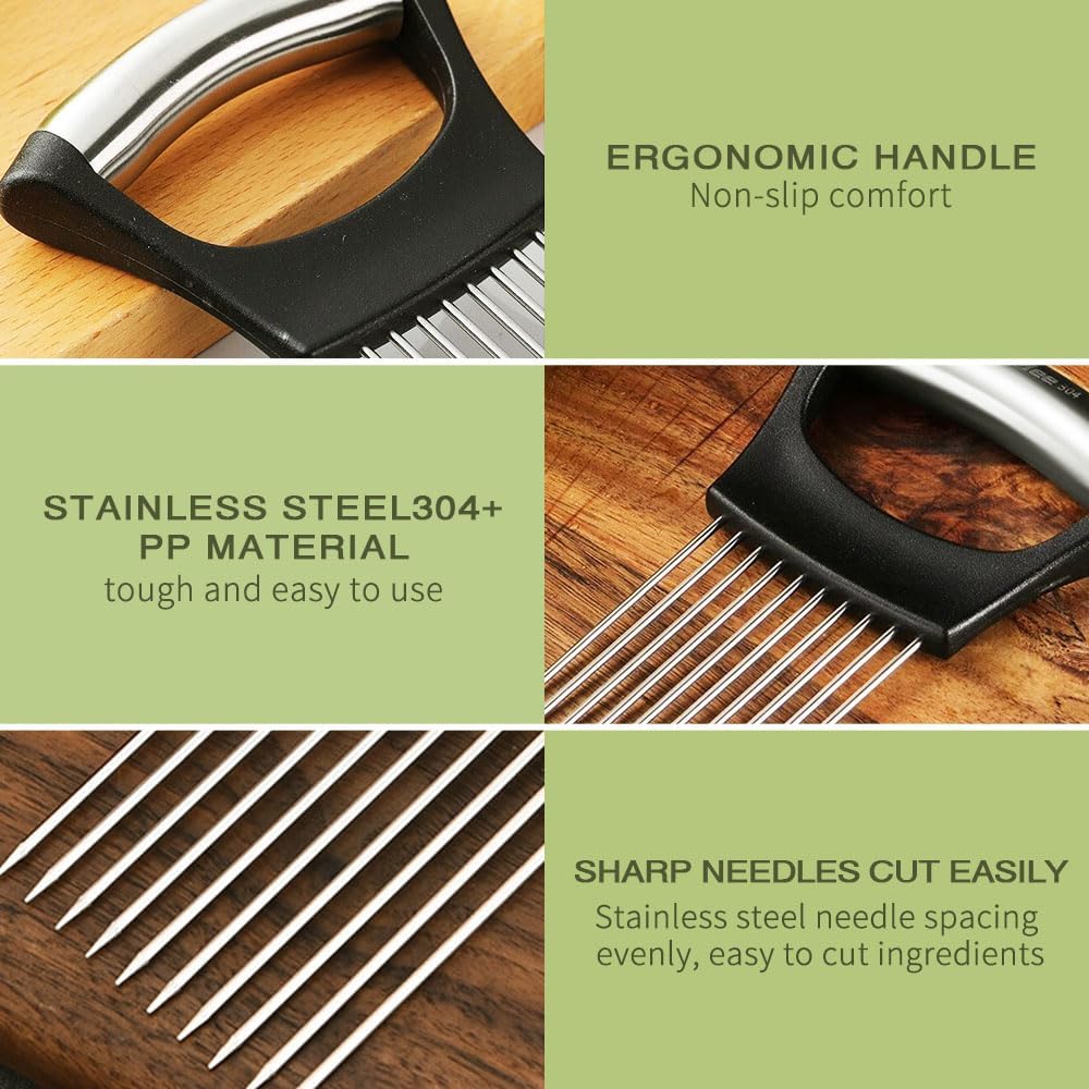 Onion Holder for Slicing, Upgrade Stainless Steel Onion Slicer Holder Cutter, Lemon Slicer Vegetable Cutter, Chopper Slicing Assistant Tool for Meat, Potato, Tomato Kitchen Tools (1)