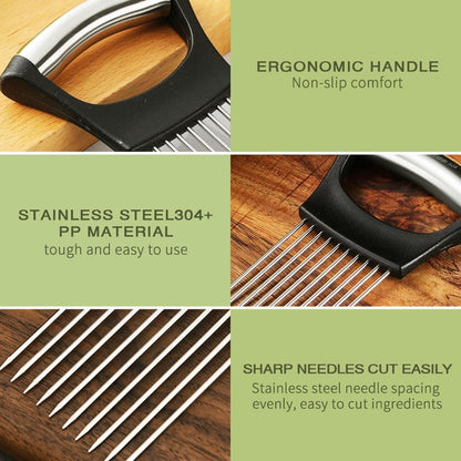 Onion Holder for Slicing, Upgrade Stainless Steel Onion Slicer Holder Cutter, Lemon Slicer Vegetable Cutter, Chopper Slicing Assistant Tool for Meat, Potato, Tomato Kitchen Tools (1)