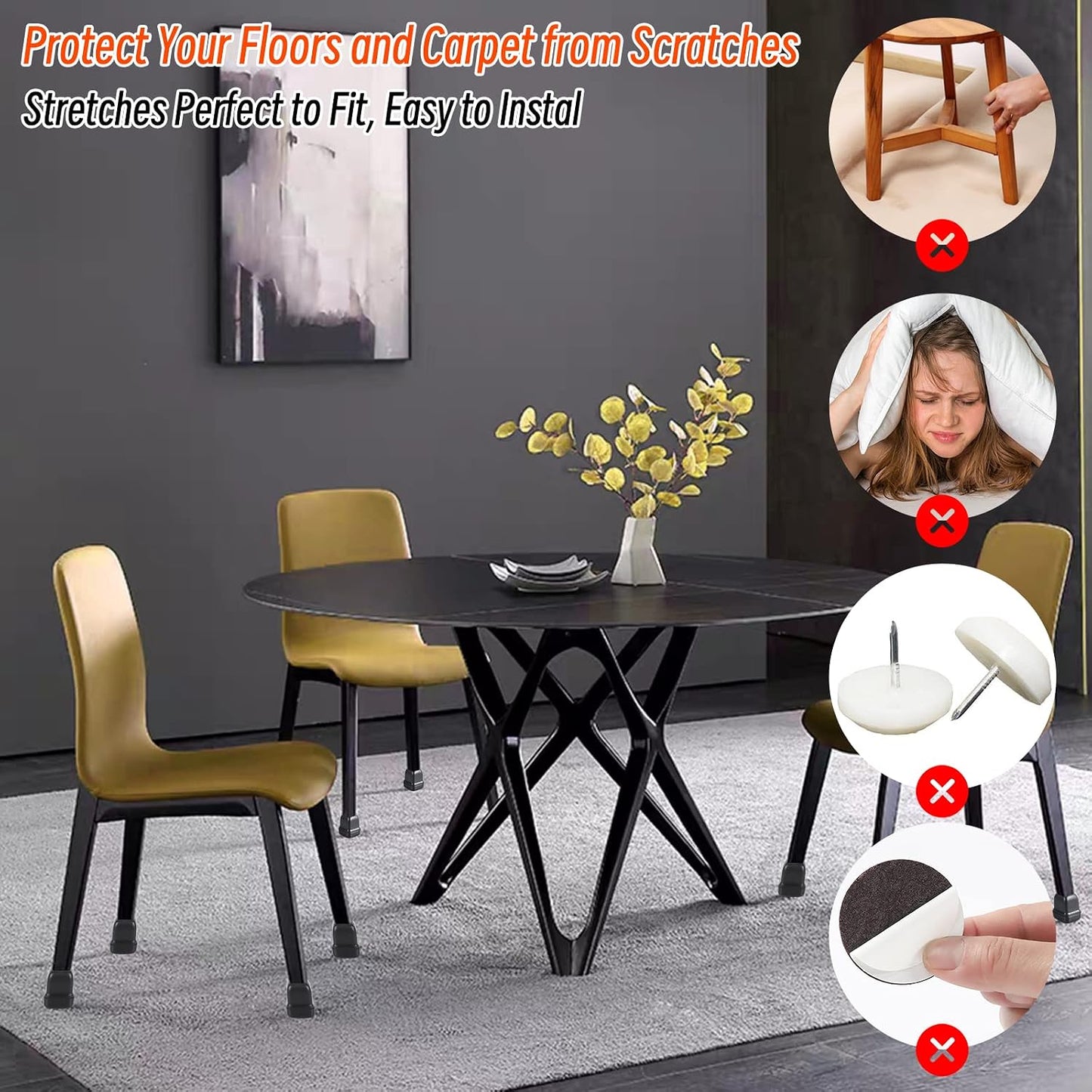 Ezprotekt Chair Leg Sliders for Carpet, 24 Pcs Square Chair Glides for Carpet, Carpet Furniture Pads Stool Leg Protectors Caps, Carpet Furniture Glides Quickly and Easily (L Fit:1" - 1.4")