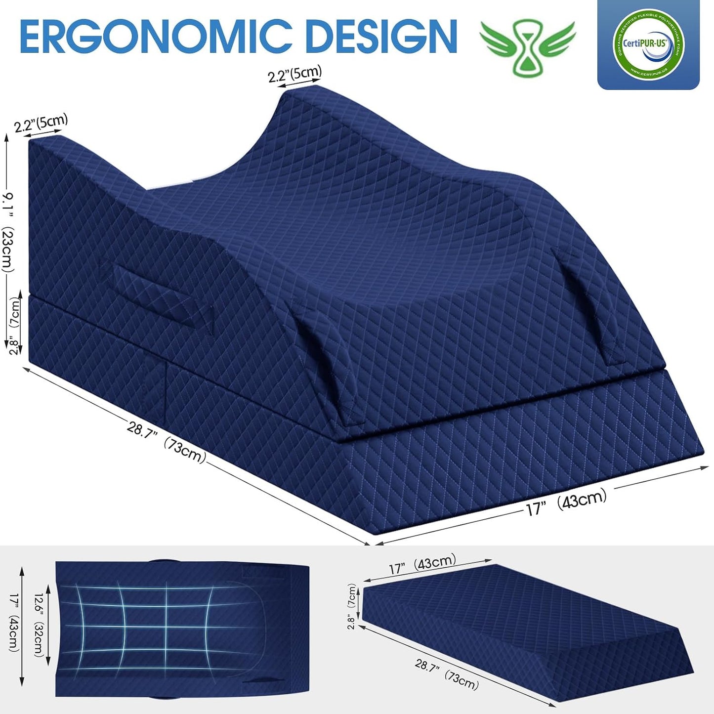 TranquilRelax Leg Elevation Pillows for After Surgery, Wedge Pillow, Grey | Memory Foam, All-around Knee & Ankle Support for Swelling, Height-adjustable, Nop-Slip Bottom, Washable Cover, Single-leg