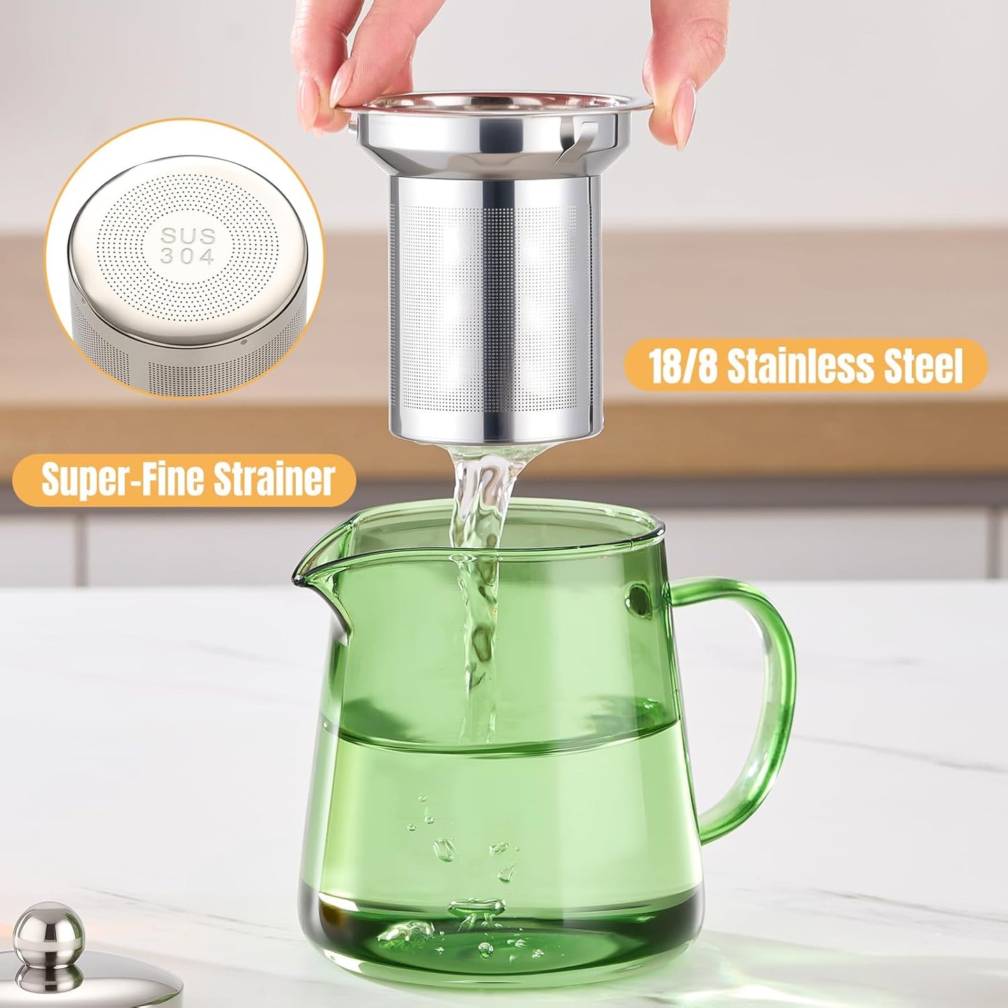 PARACITY Glass Teapot Stovetop 22 OZ/650ml, Tea pot with Removable 18/8 Stainless Steel Infuser, Borosilicate Clear Tea Kettle, Teapot Blooming and Loose Leaf Tea Maker Tea Brewer for Camping, Travel | Clear small tea kettle with infuser and tea pot with
