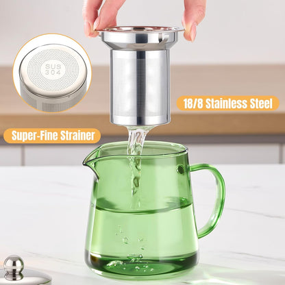 PARACITY Glass Teapot Stovetop 22 OZ/650ml, Tea pot with Removable 18/8 Stainless Steel Infuser, Borosilicate Clear Tea Kettle, Teapot Blooming and Loose Leaf Tea Maker Tea Brewer for Camping, Travel | Clear small tea kettle with infuser and tea pot with
