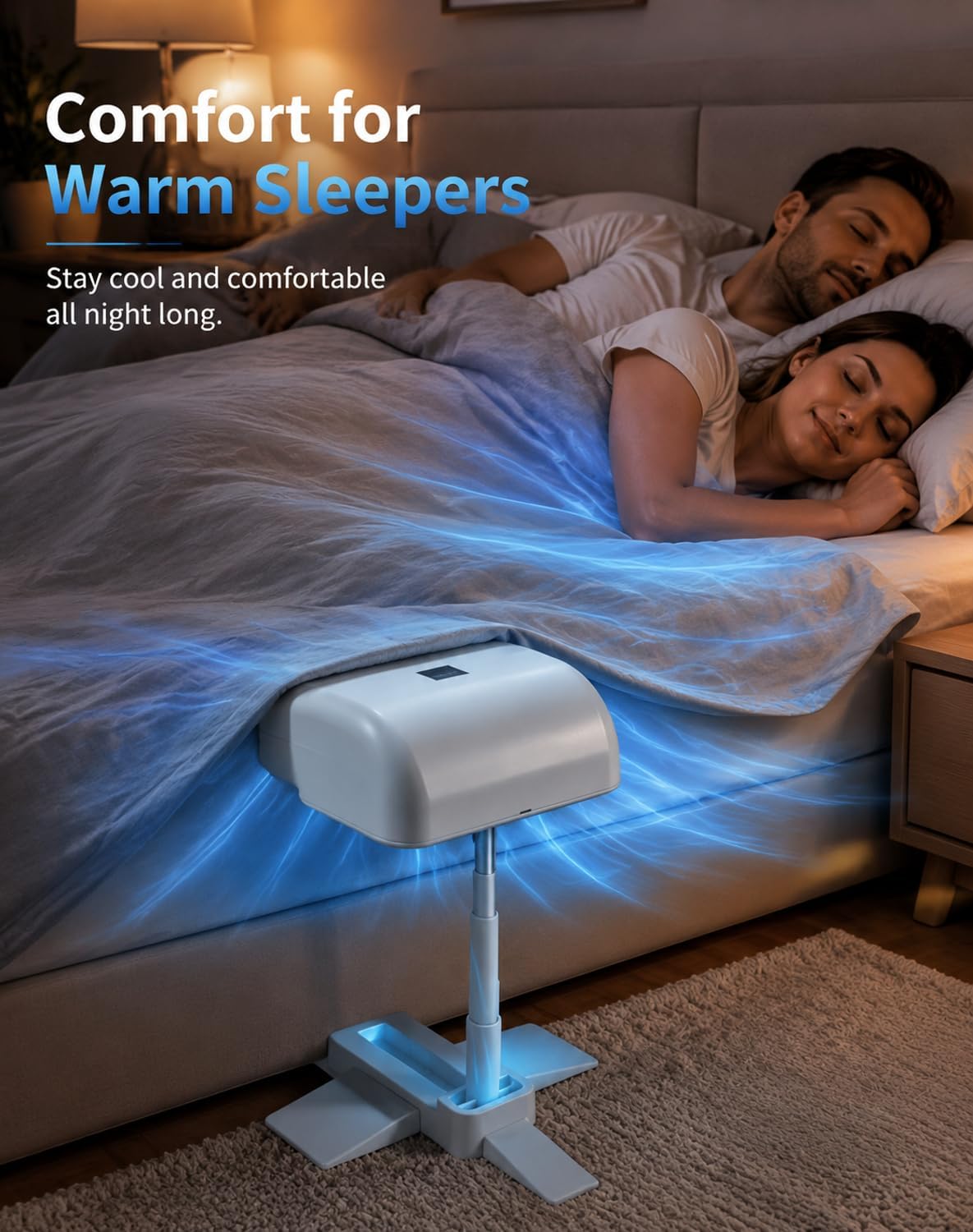 Bed Fan Under Sheets, Bed Fans for Cooling and Sleep Under Sheets, Rechargeable Cordless Bed Cooling Fan System With Remote, Quiet & Height Adjustable, Fits all Mattress Heights