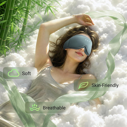 Bamboo Cotton Sleep Mask with Bluetooth Headphones, 100% Blackout, Grey