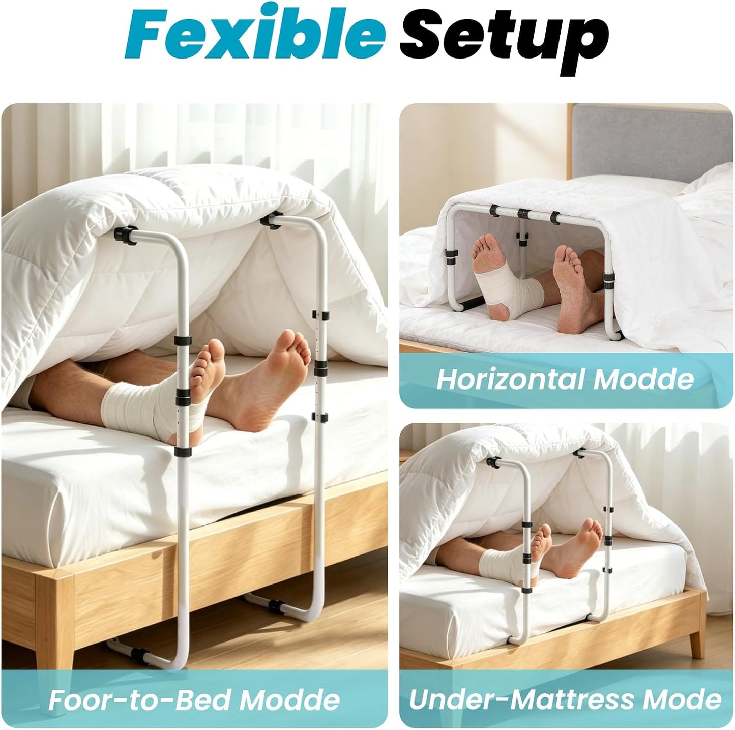 Blanket Lifter for Feet, Height Adjustable Foot Tent,Non-Slip Aluminum Alloy | 4 clips, 26"-32" adjustable. Ideal for post-surgery & knee pain relief. Use on bed/floor. Easy assembly, no tools.
