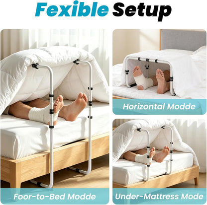 Blanket Lifter for Feet, Height Adjustable Foot Tent,Non-Slip Aluminum Alloy | 4 clips, 26"-32" adjustable. Ideal for post-surgery & knee pain relief. Use on bed/floor. Easy assembly, no tools.