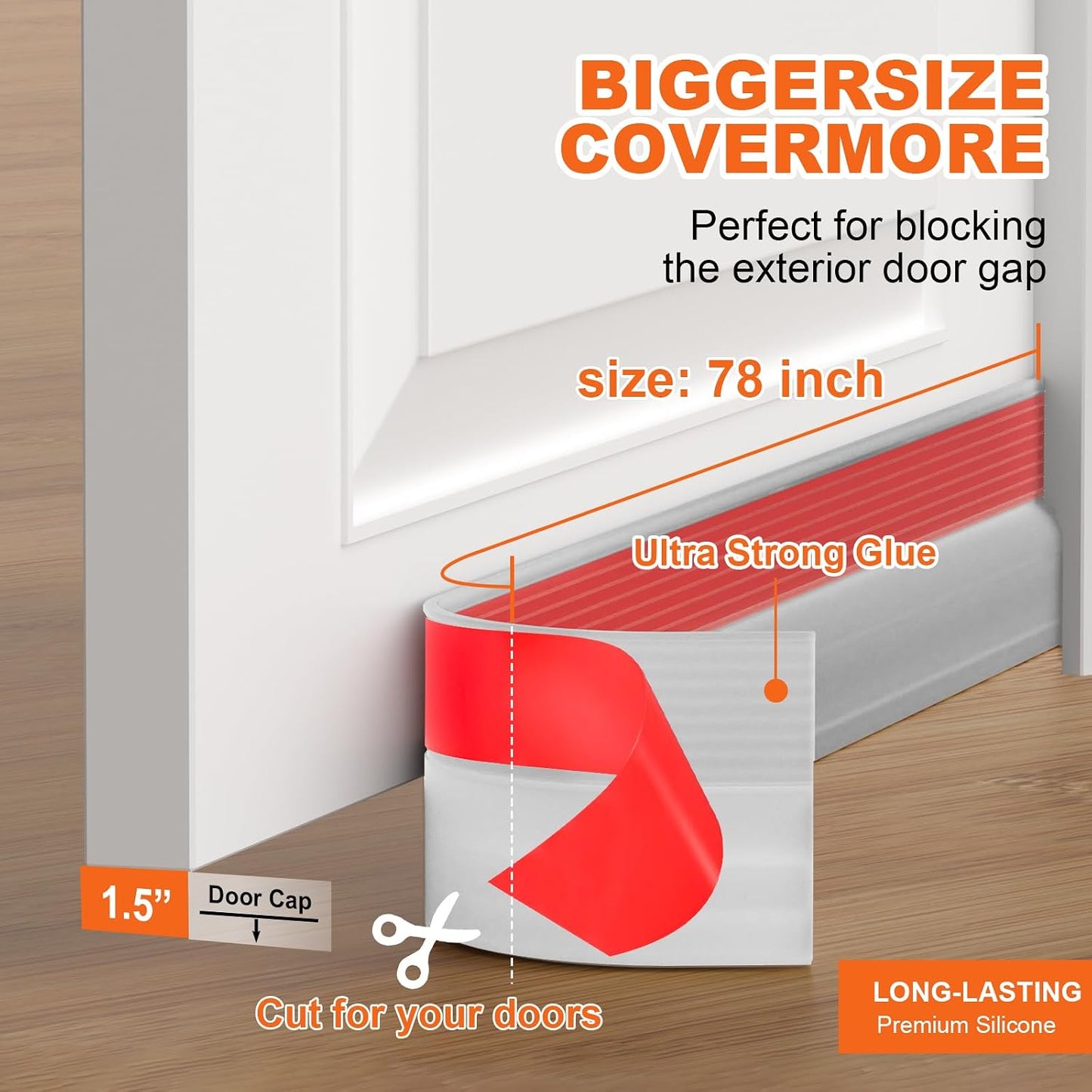 Door Draft Stopper, Door Sweep for Bottom of Door, Weather Stripping Door Seal Gap Filler Bottom Blocker Soundproofing Cold Air Insulation Save Energy Install Quickly Easily (Black, 39‘’)