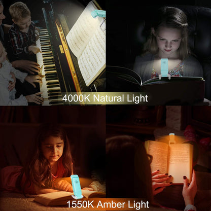 LUXSWAY USB Rechargeable Book Light for Reading,Small Book Reading Light in Bed,Clip On Bookmark Kids Light for Bed,Brightness Adjustable for Eye Care,2 4000K and 2 1550K LEDs for Bookworms