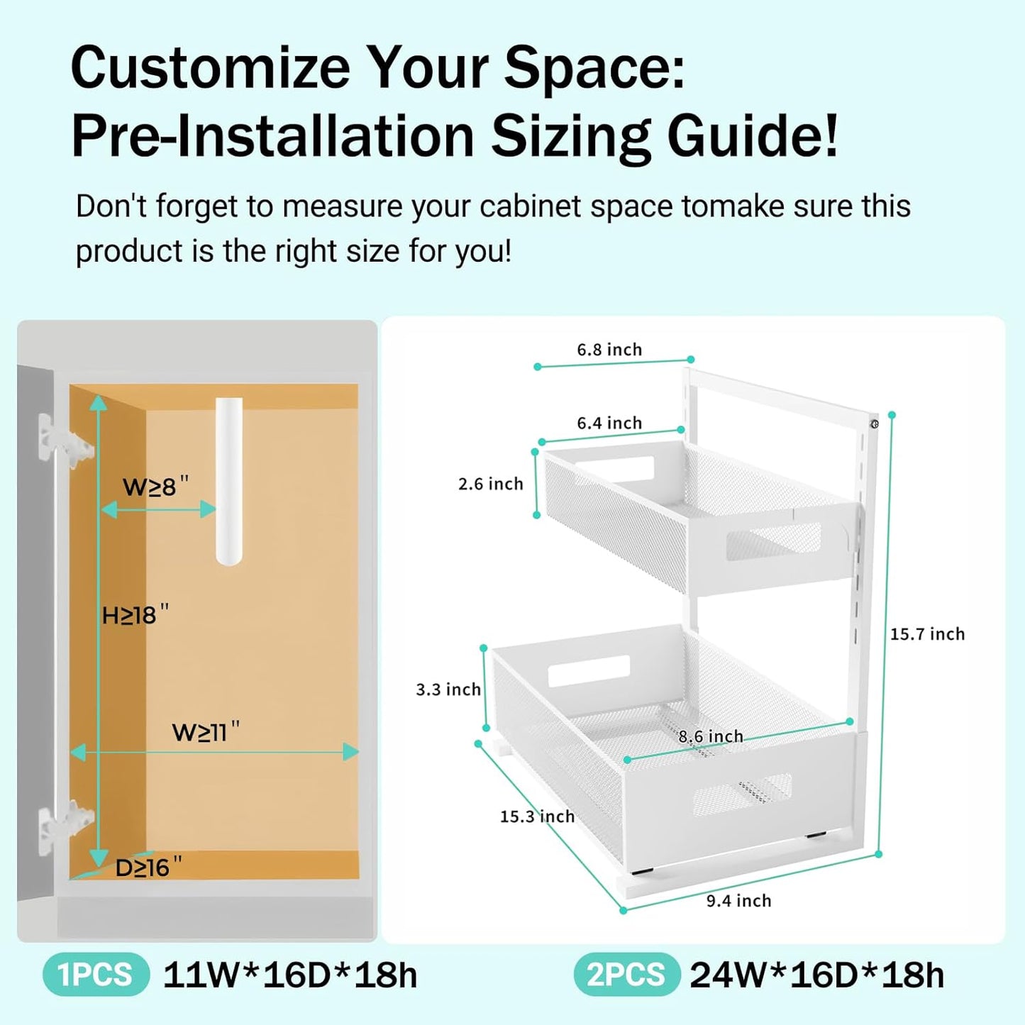 Petiza Under Sink Organizer Adjustable Height 2 Tier Bathroom Organizer Pull Out Cabinet Organer kitchen organizers and storage fridge organizers and storage,White,XL-1 Pack