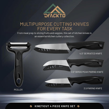 4-Piece Paring Knife Set with Kitchen Peeler – High-Carbon Stainless Steel Set of Knives with Y-Potato Peeler Set - Razor Sharp, Dishwasher-Safe, Utility for Vegetable and Fruit - Black