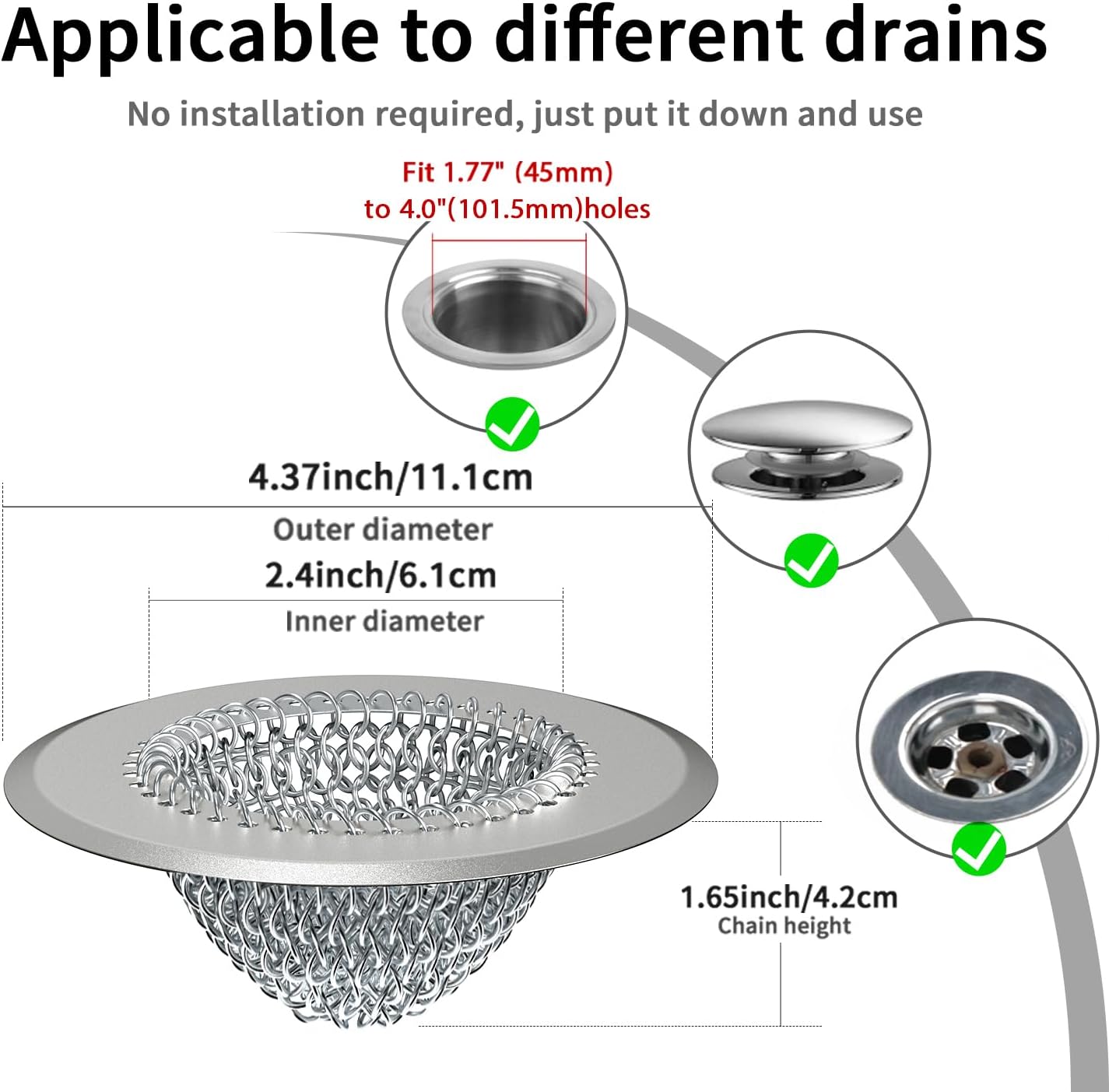 TRAPMATE Shower Drain Hair Catcher, 4.4" Anti-Clogging Bathtub Drain Cover | Easy Flip Cleaning, Traps Hair with Fast Drainage, Anti-Slip Drain Protector Fits Regular & Pop-up Drains (Patented Product)