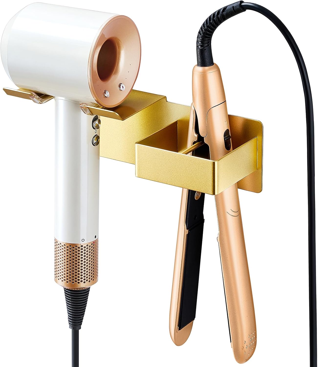 Hair Dryer Holder Wall Mounted, Hair Straightener Holder Metal, Adhesive Blow Dryer and Hair Straightener Holder, Bathroom Bedroom Hair Tool Organizer for Flat Iron,Curling Iron,Hairdryer (White)
