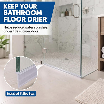 Treela 108-Inch 1" T-Slot Shower Door Seal Strip | Flexible silicone blocks leaks/splashes and replace old, cracked, loose, or missing door sweeps