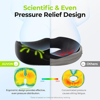 AUVON Innovative Donut Pillow Hemorrhoid Scientific Hole & Tailbone Cut | Orthopedic Pain Relief Donut Seat Cushion for Tailbone, Sciatica, Postpartum Pregnancy, After Surgery Sitting Relief