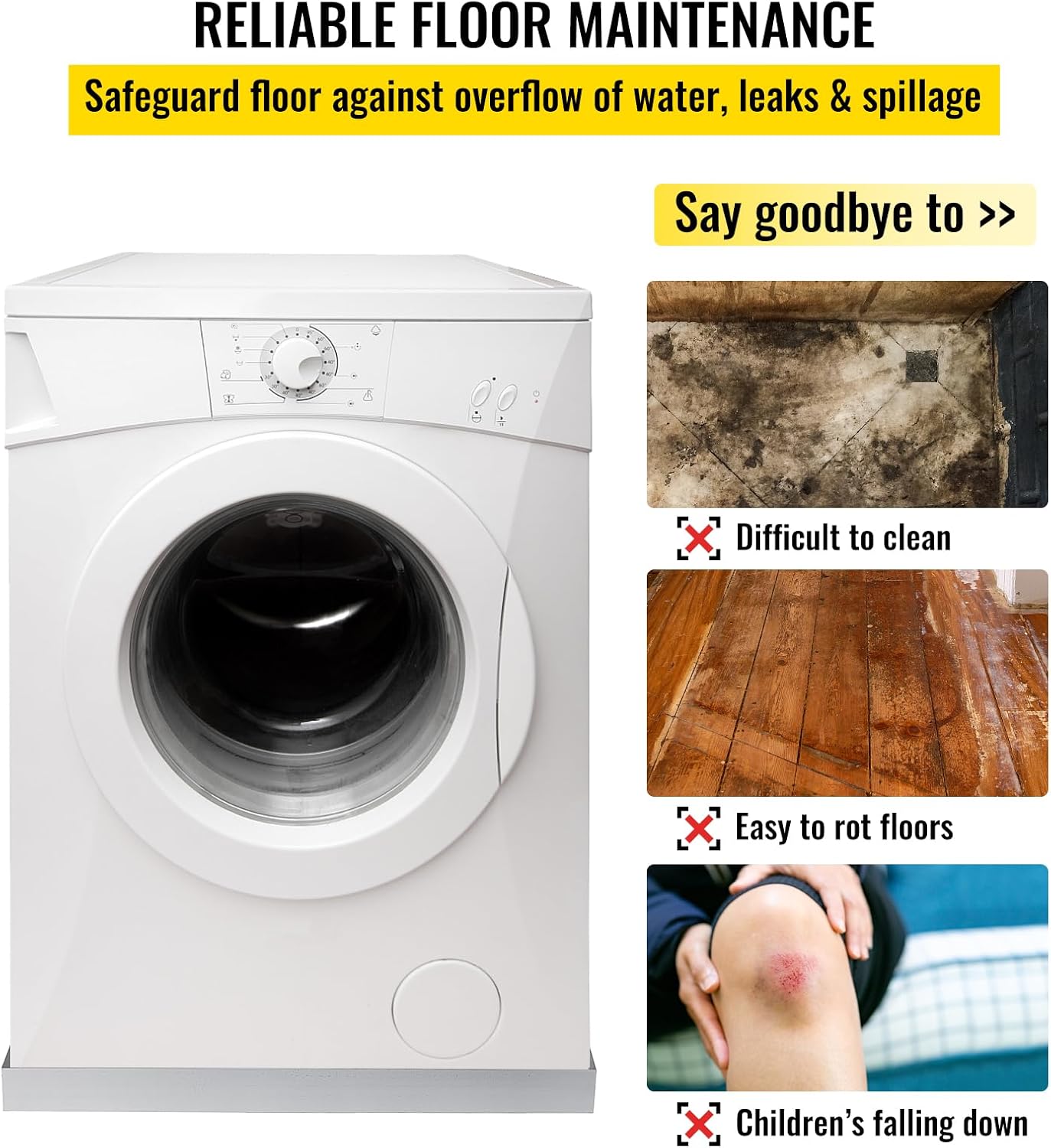 VEVOR 32 x 30 x 2.5 Inch Washing Machine Pan 18 GA Thickness 304 Stainless Steel Heavy Duty Compact Washer Drip Tray with Drain Hole & Hose Adapter