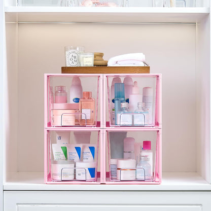 Vtopmart 4 Pack Large Stackable Storage Drawers, Clear | Easily Assemble Bathroom Closet Undersink Organizers and Storage Kitchen Cabinets,Pantry,Makeup,Medicine Organization