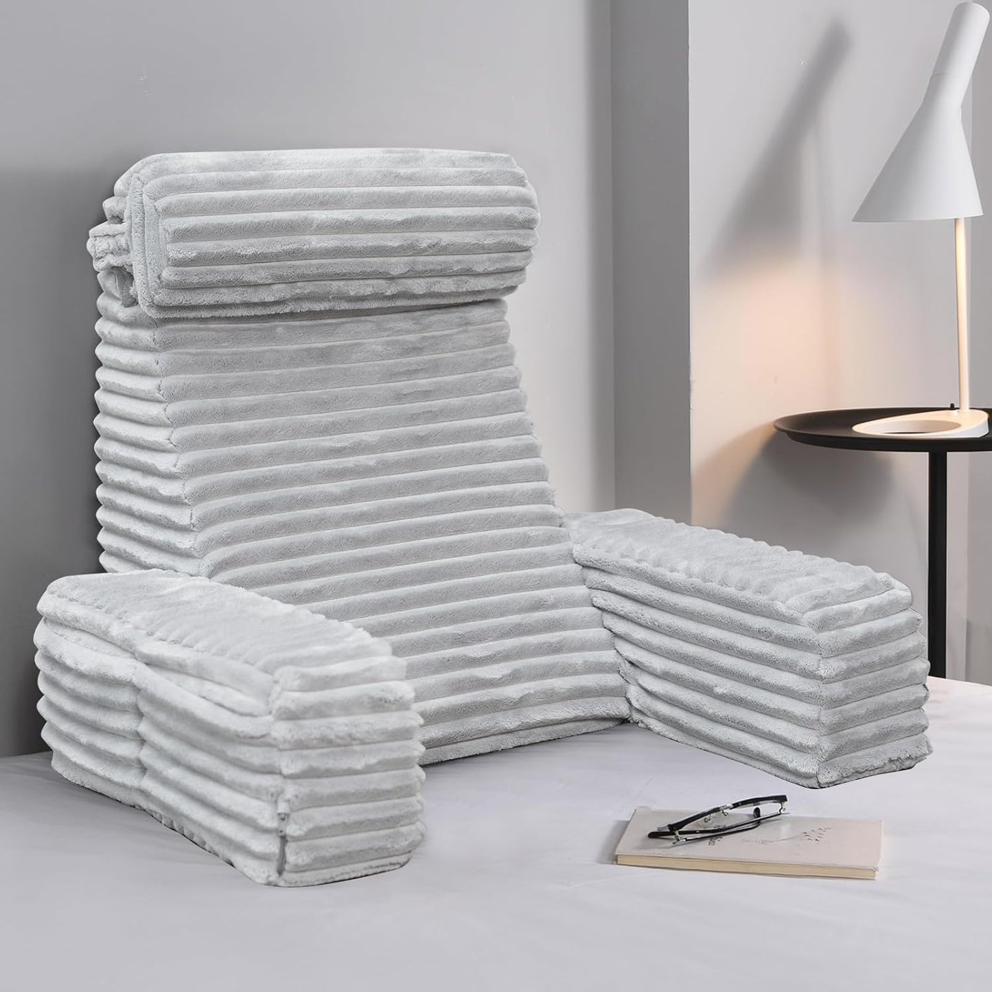 ENITYA 22" XL Back Pillow for Bed Sitting Up with Armrests & Big Pockets | Reading Pillow for Bed, Soft Back Support Chair, Ideal for Watching TV, Gaming, Nursing, Resting, Post Surgery, Dark Grey