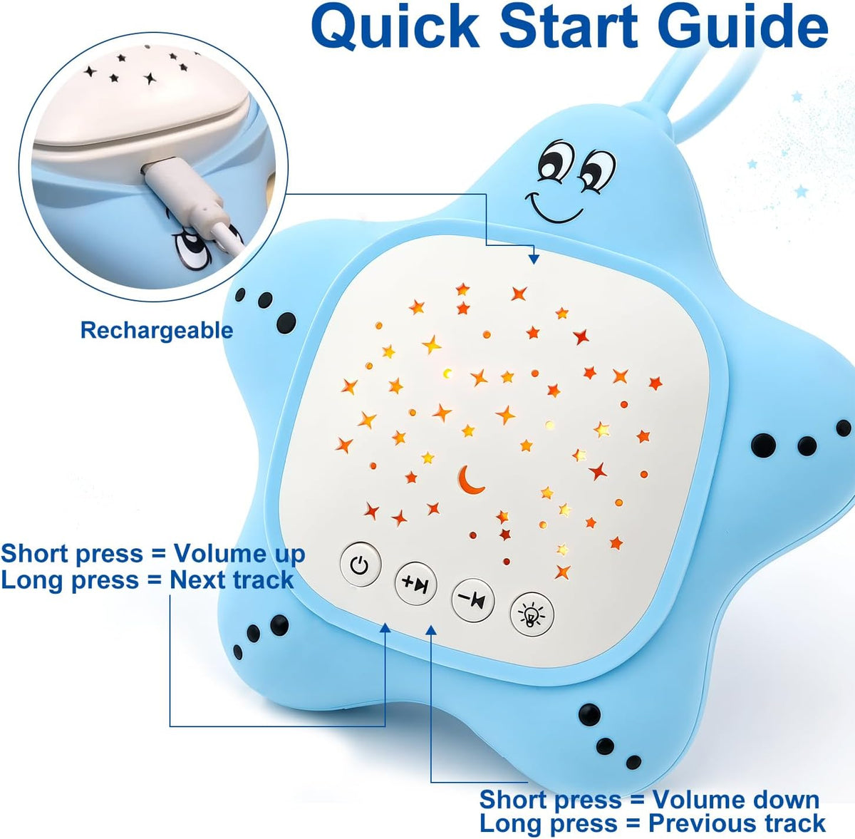 Portable White Noise Sleep Baby Soother Sound Machine with Projector Light