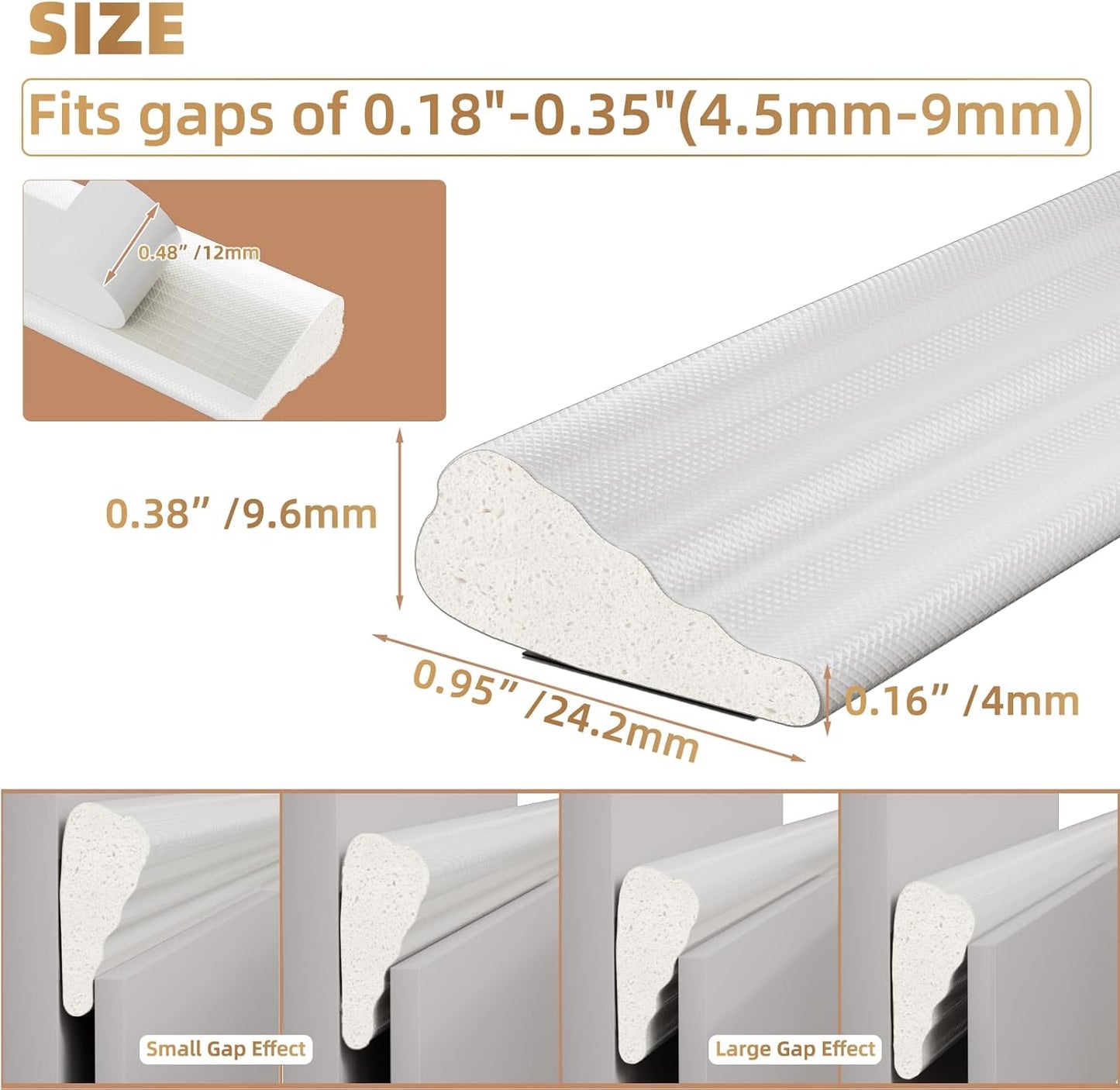 Kneelisa 118” Wedge-Shape Foam Window Weather Stripping Door Seal | Soundproofing Frame Winter Insulation Strip,Noise Cancelling Window Inserts,Door Gap Filler Light Blocker,White