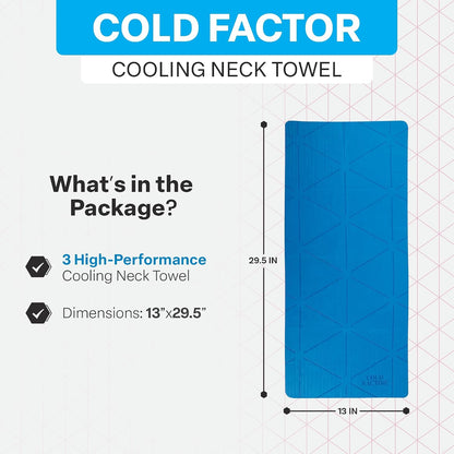 COLD FACTOR Instant PVA Cooling Towels, Cooling Neck Wraps, Blue, 3 Pack