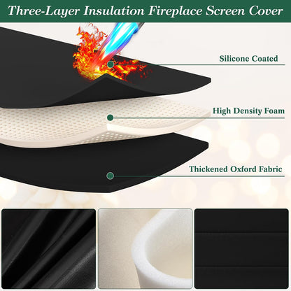 Fireplace Cover, Fireplace Blanket for Heat Loss, Fireplace Draft Cover Indoor, Fireplace Draft Stopper with Full Frame Magic Tape, Fireplace Draft Blocker Save Energy (39"x32")