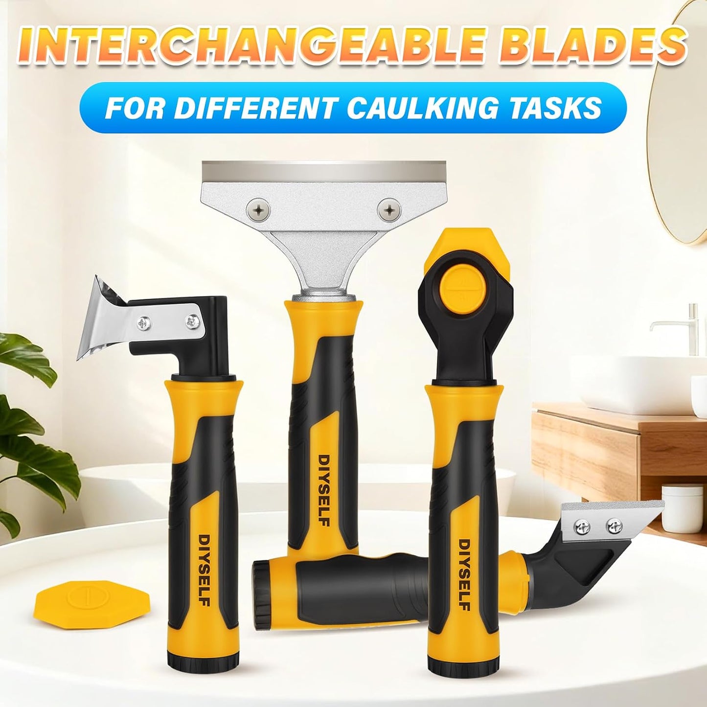 DIYSELF 4-in-1 Caulking Remover Tool, Silicone Caulking Tools for Tile, Red | Bathtub Caulking Tool, Shower Caulk Remover Tool, Razor Scraper for Tile, Grout, Windows & Home Repairs