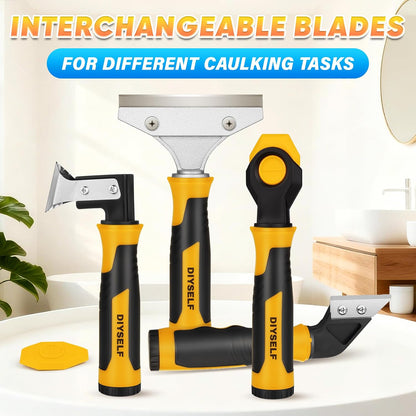 DIYSELF 4-in-1 Caulking Remover Tool, Silicone Caulking Tools for Tile, Red | Bathtub Caulking Tool, Shower Caulk Remover Tool, Razor Scraper for Tile, Grout, Windows & Home Repairs