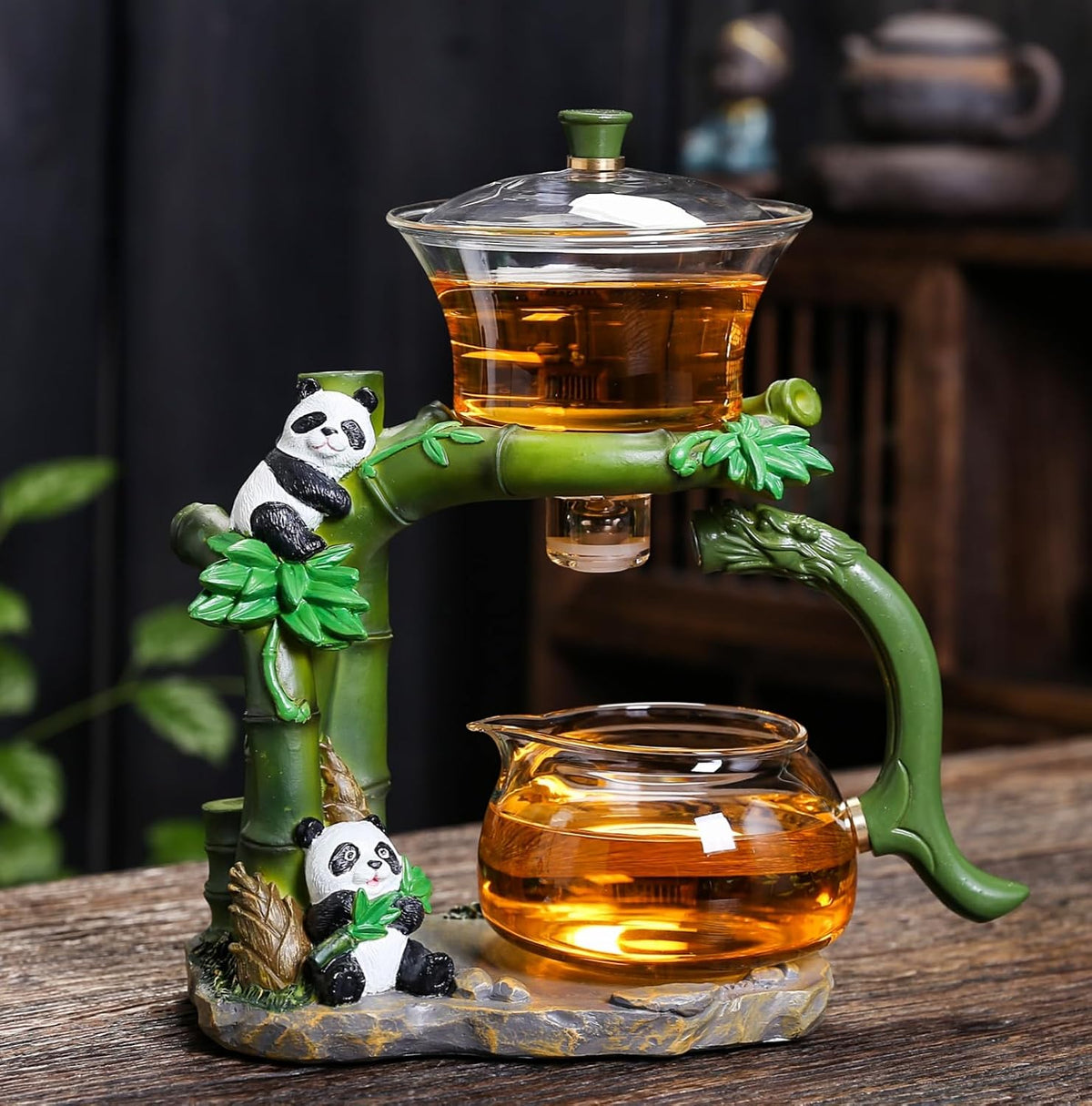 Glass Teapot with Infuser Chinese Gongfu Tea Set,6 cups,Magnetic Semi Automatic Design for Loose Leaf Tea