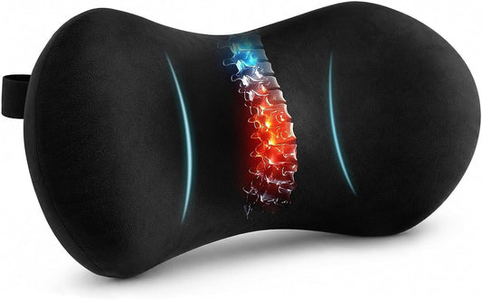 Lumbar Support Pillow for Office Chair, Lower Back Pillow with Strap, Black | Saty in Place, Soft Plush Cover, Memory Foam Core, Erogonimic for Long-Sitting Comfort, Ideal for Car Seat & Most Chairs