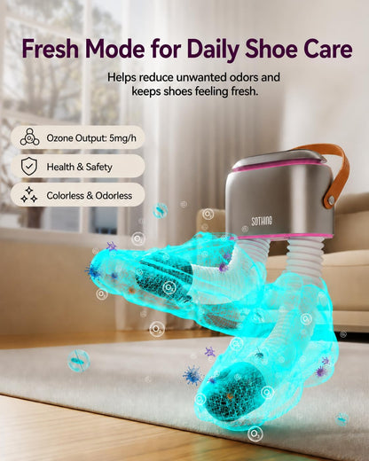 Boot Dryer, Portable Shoe Dryer for Sneakers with Ozone Freshening | 11.8 in Extendable Hoses, 95W Rapid Drying, 3 Heat Levels, LED Touch Panel, 1–9H Timer, for Work Boots, Soccer Cleats, Gloves