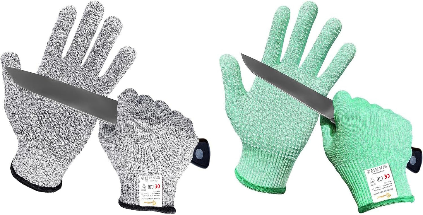 Evridwear Level 5 Cut Resistant Gloves with Non-Slip Grip, 2 Pairs | HPPE Material, Food Safe, Comfortable & Breathable, Kitchen, Crafting & DIY Projects(M, Pink+Gray)
