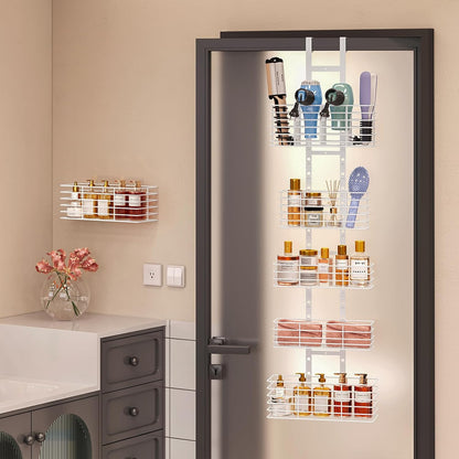 Yuyetuyo 7-Tier Over The Door Organizer, Shower Caddy Hanging &Wall Mounted Hair Tool Organizer/Hair Dryer Holder Adjustable, Behind Door Storage for Bathroom Bedroom Closet Cabinet Pantry Kitchen