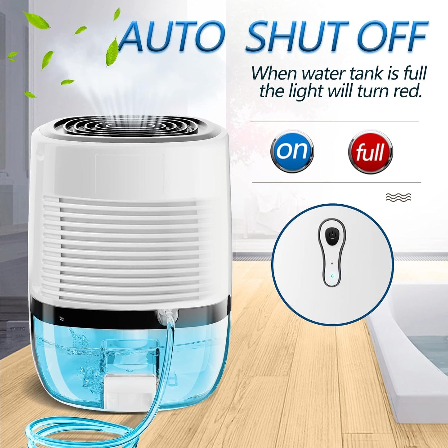 Dehumidifiers for Home 27oz(800ml), Small Auto Shut off with Drain Hose | Portable Ultra Quiet Mini Dehumidifier for Bathroom, Basement, Garage, RV, Gun Safe, Closet, Quiet Moisture Absorber