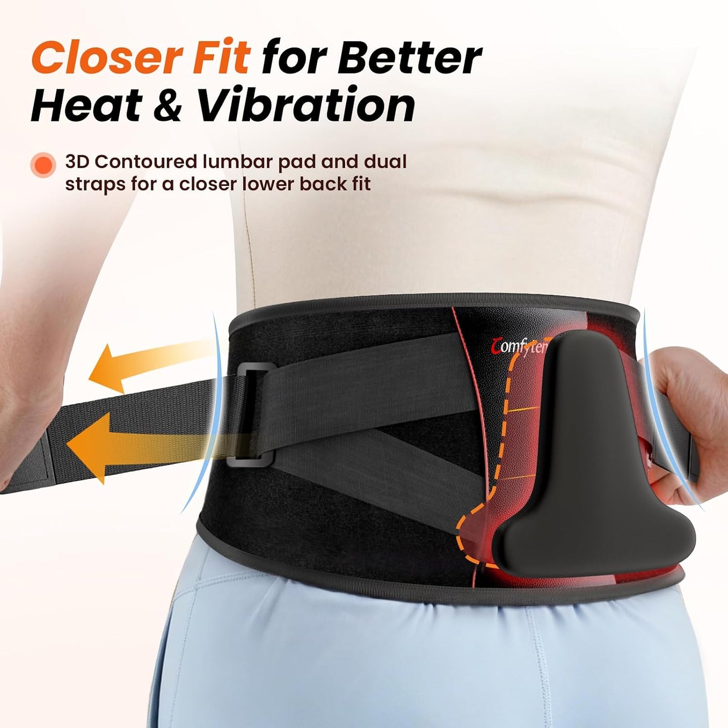 Comfytemp Cordless Heating Pad for Back with Massager 3D Back Pad Portable | FSA Eligible HSA, Lower Back Massager Wearable FIR, Rechargeable Wireless Heated Waist Belt, 3 Heat&Vibration&Intensity, 58"
