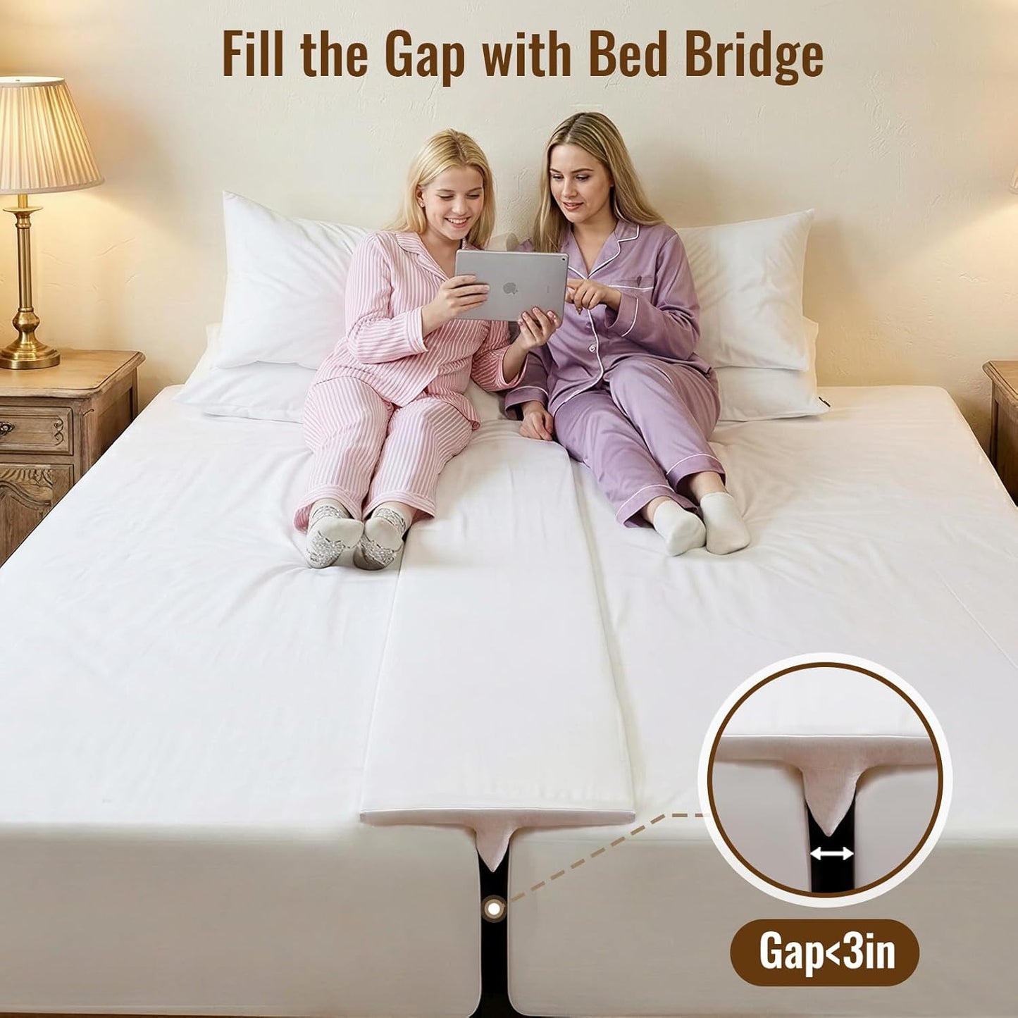 Vekkia 75”×12”Wide & Thin Split King Gap Filler for Adjustable Bed | For 1.5”–3” Gaps, Easy Install, Bed Bridge Twin XL to King, Washable Cover, Fits College Dorm, Guest Room, Hotel, Daybed