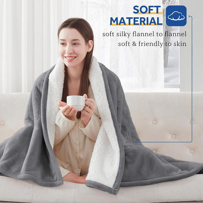 Sealy Electric Throw Blanket Heated Flannel & Sherpa Auto Shutoff 50"x60"