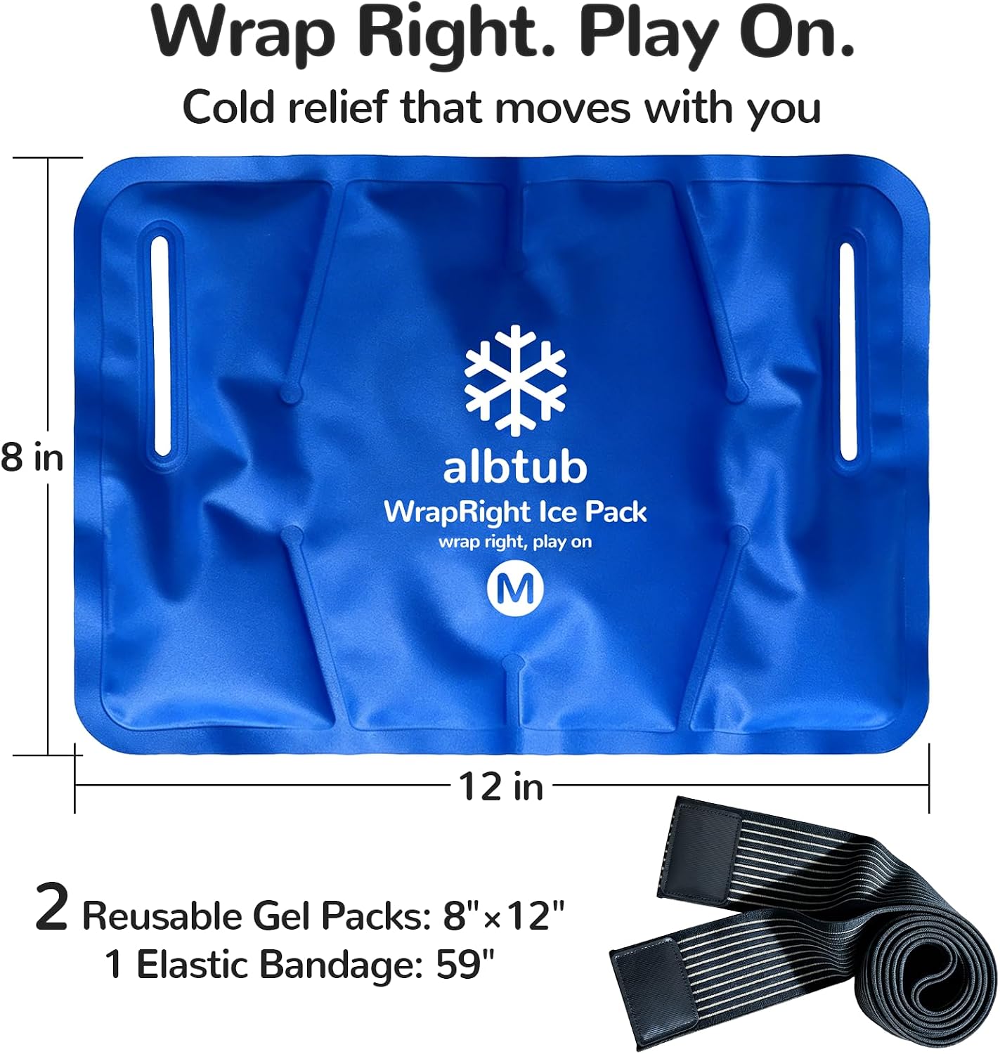 WrapRight Large Ice Pack for Injuries Reusable with Bandage for Knee | Hands-free Cold Therapy, 10"×16" L-Size for Ankle, Leg, Shoulder, Back, Flexible Gel, Dual-sided for Sensitive Skin
