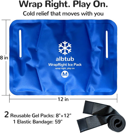 WrapRight Large Ice Pack for Injuries Reusable with Bandage for Knee | Hands-free Cold Therapy, 10"×16" L-Size for Ankle, Leg, Shoulder, Back, Flexible Gel, Dual-sided for Sensitive Skin