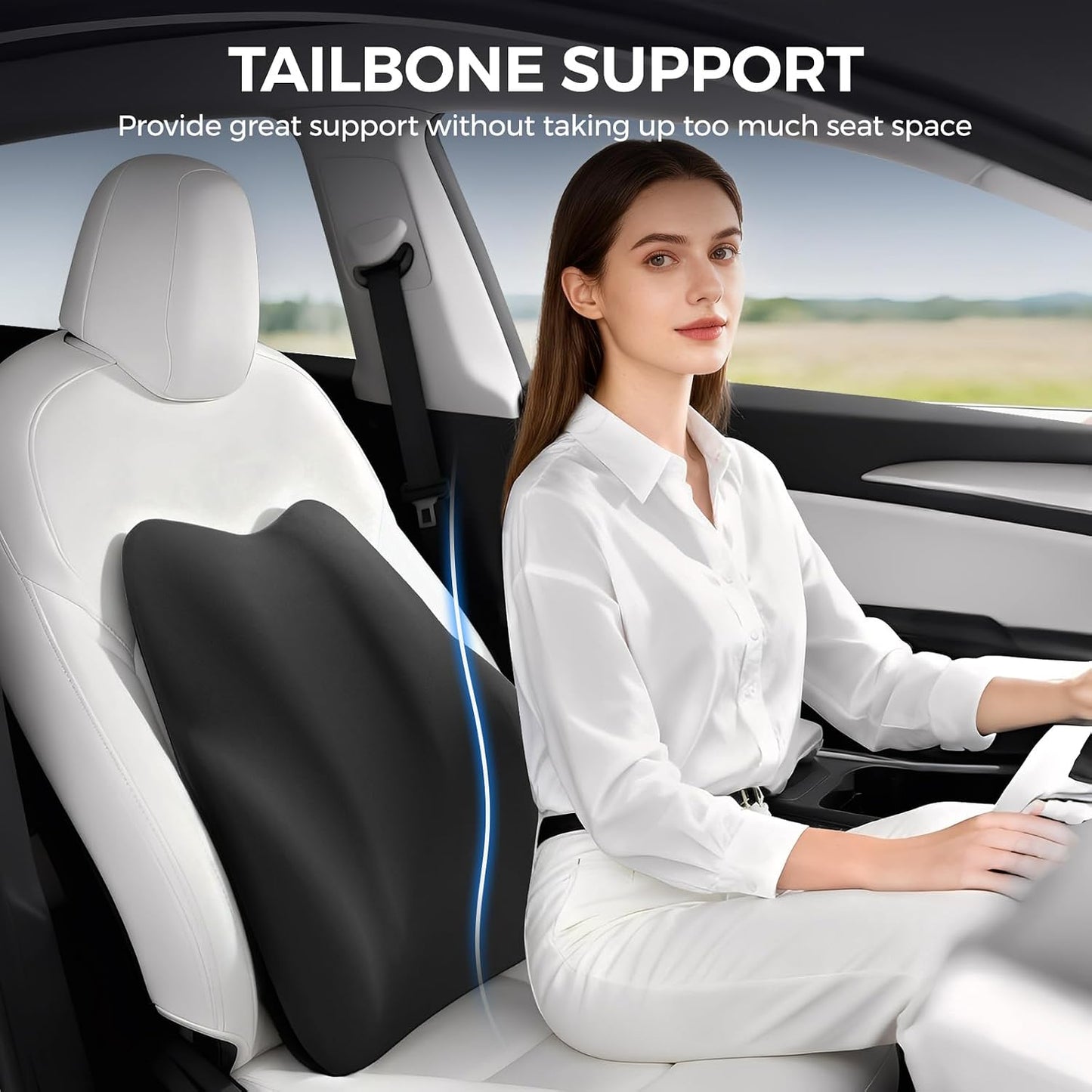 BEBAS Ergonomic Lumbar Support Pillow for Car, Memory Foam Car Back Cushion | Comfort Lumbar Pillow for Back Pain Relief, Breathable Washable Cover, Fits for Driving, Office, Wheelchair, Black
